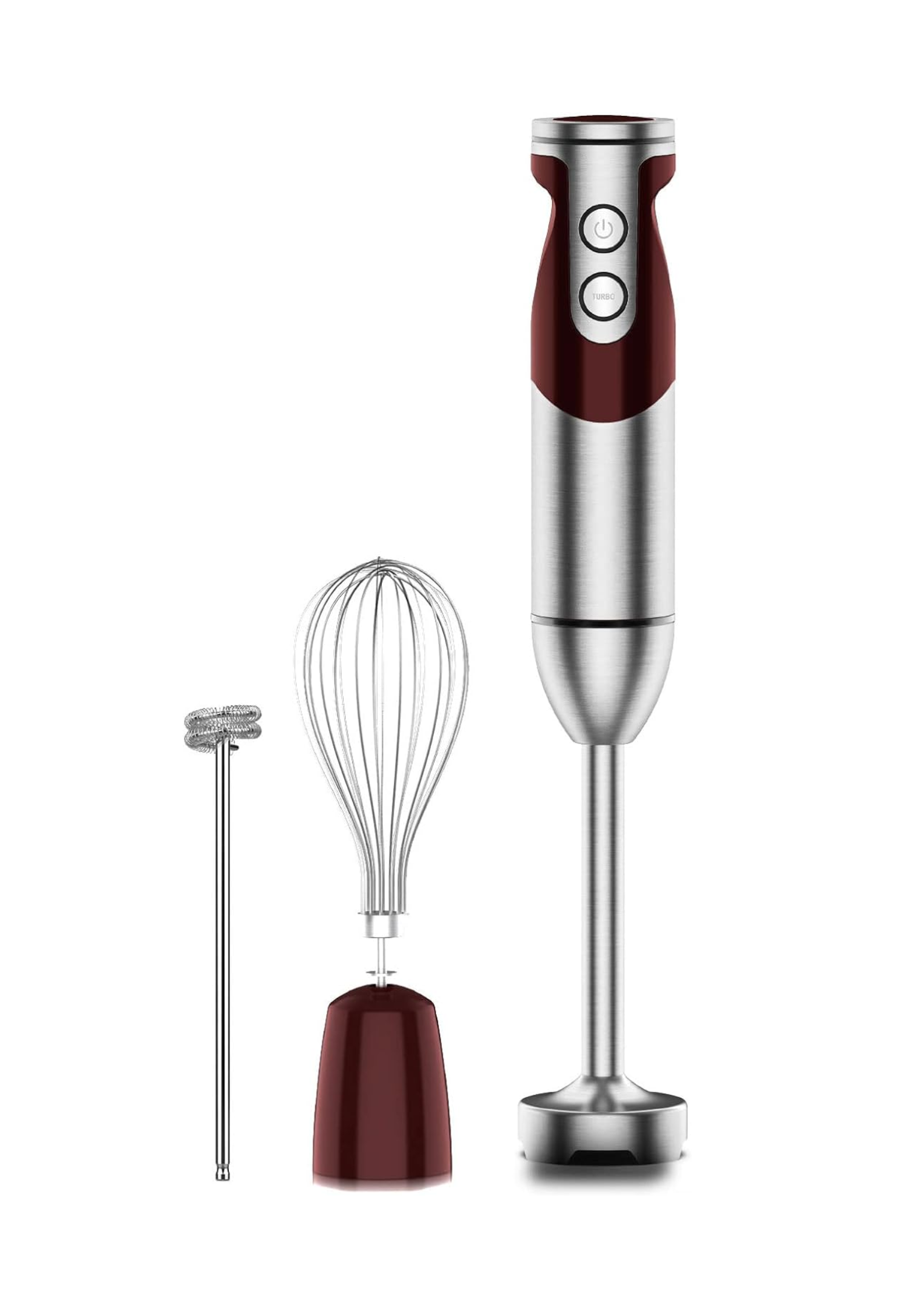 MEGAWISE 3-in-1 Immersion Hand Blender, Powerful Motor & Stainless Steel Stick Blender with 4 Sharp Blades, Whisk & Milk Frother Attachments