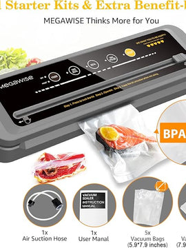 MEGAWISE 80kPa Vacuum Sealer, One-Touch Automatic Food Saver with Dry Moist Fresh Modes