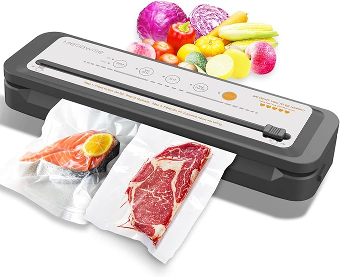 MEGAWISE 80kPa Vacuum Sealer, One-Touch Automatic Food Saver with Dry Moist Fresh Modes