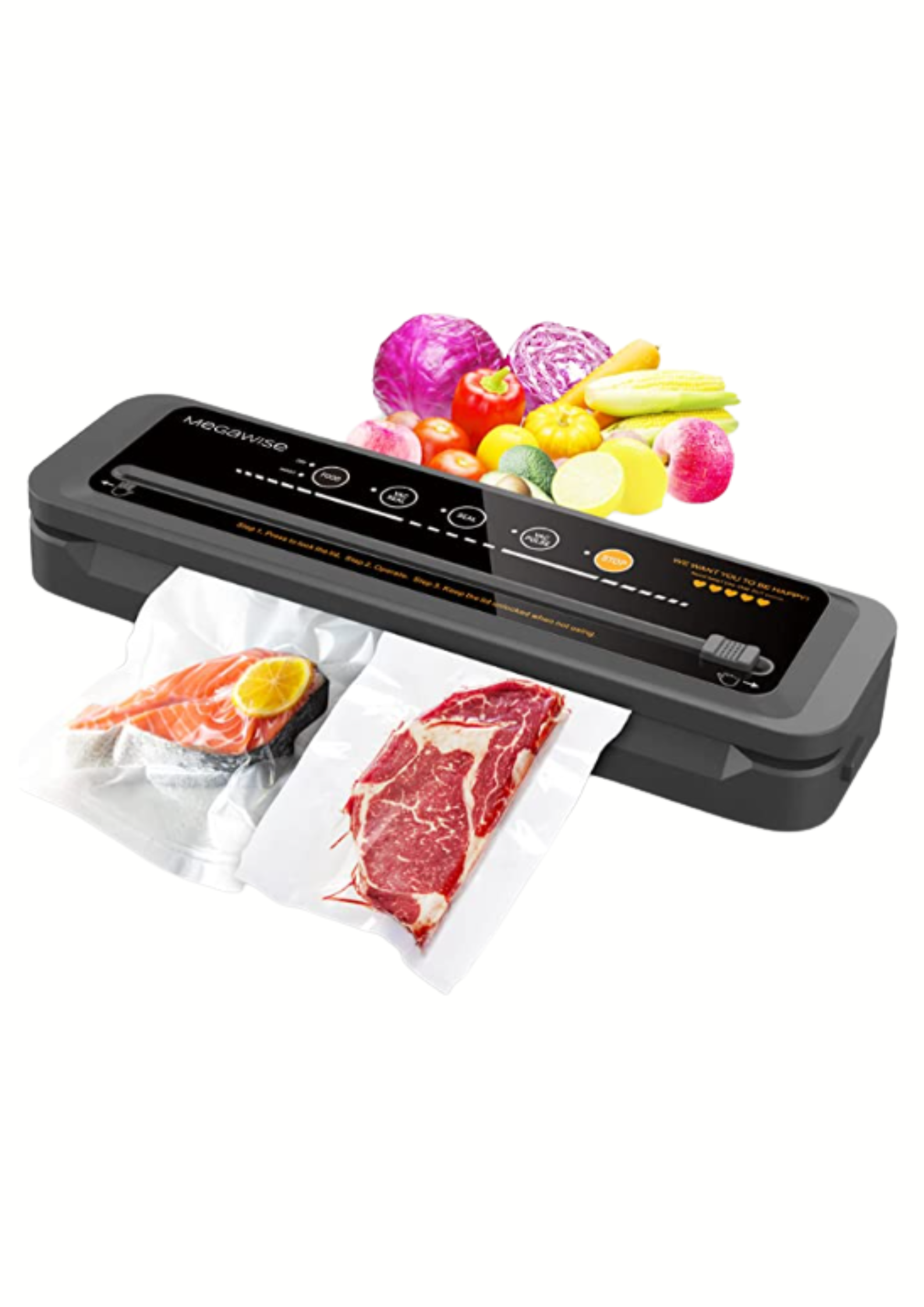 MegaWise Vacuum Sealer Machine, 80kPa Suction Power, Bags and Cutter  Included, Compact One-Touch Automatic Food Sealer with External Vacuum  System