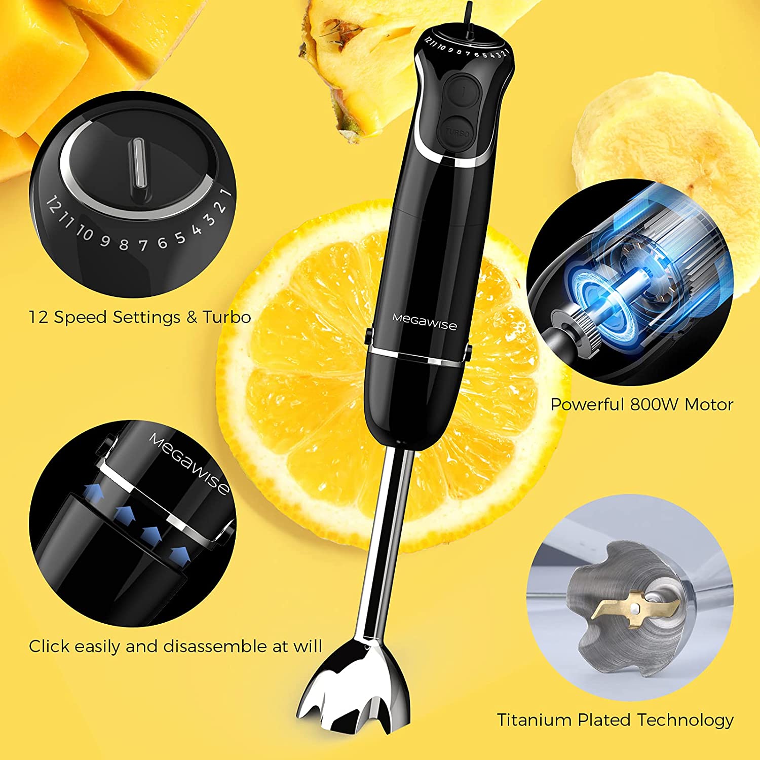 New 5 in 1 Hand Blender set with coffee beater 1000Watts 12-Speed with  turbo speed option