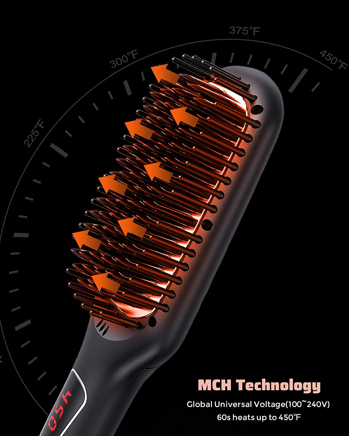 MEGAWISE Enhanced Ionic Anti-Scald Hair Straightener Brush with Universal Dual Voltage, MCH