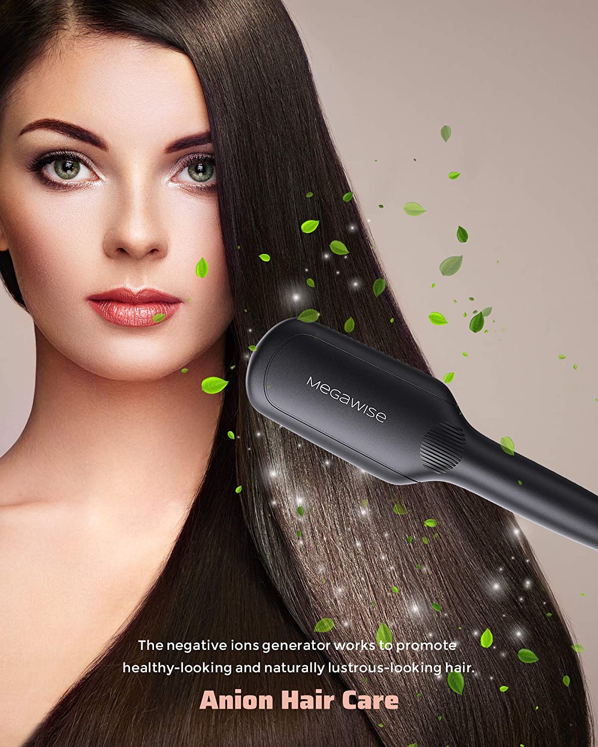 MEGAWISE Enhanced Ionic Anti-Scald Hair Straightener Brush with Universal Dual Voltage, MCH